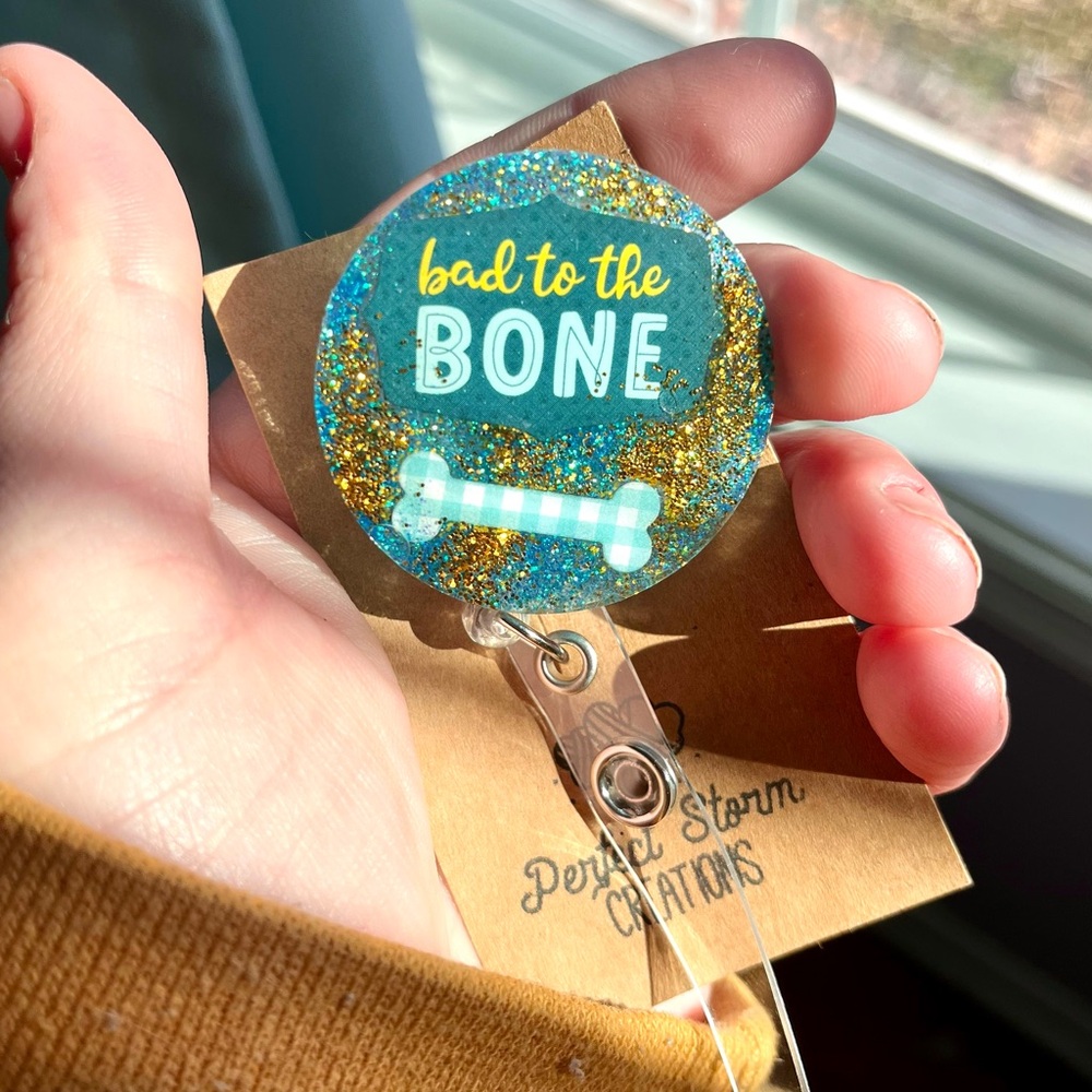 Bad to the Bone Dog Theme Handmade Resin Badge Reel
